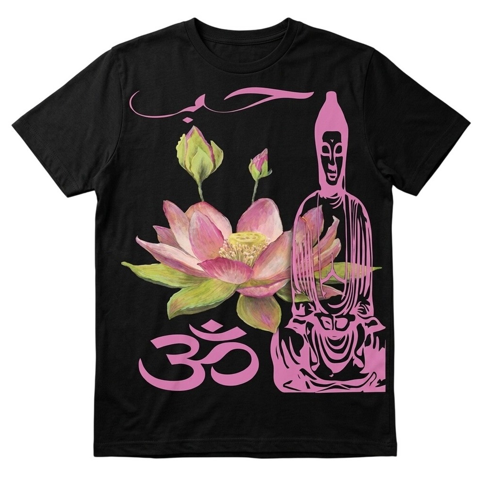 Unbranded Graphic Tee Women Small Black New Buddha Lotus Om Spiritual T-Shirt